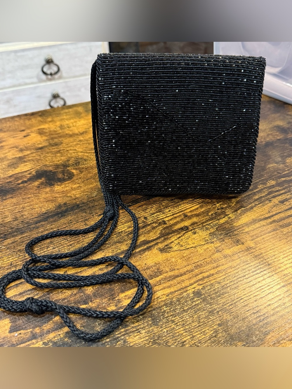 Vintage 1980s Diane von Furstenberg Black Beaded Evening Crossbody Bag